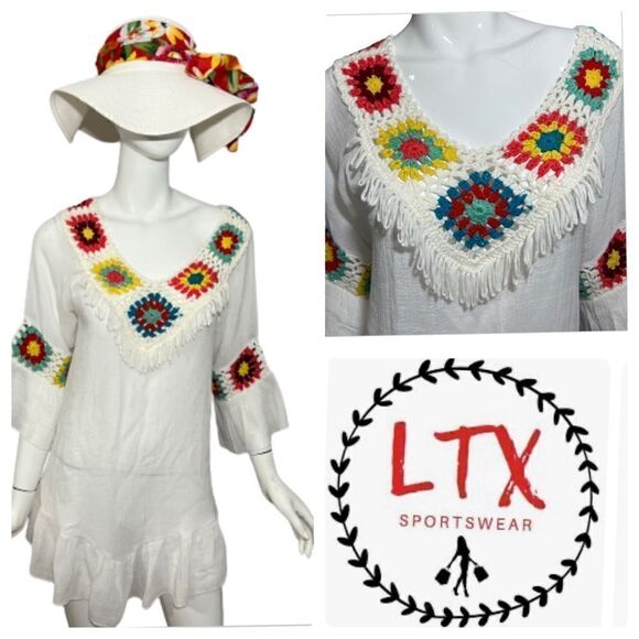 LTX Sportswear Gauze Granny Square Crochet Coverup - M - Picture 1 of 11